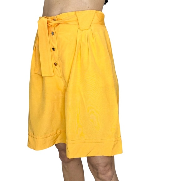 Vintage 80s union made high waist pleated orange tie waist long knee shorts 5/6 - Picture 3 of 15